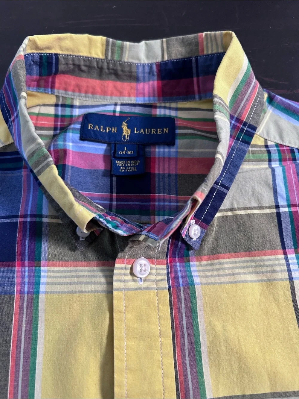 Ralph Lauren Teen Boys Yellow Plaid Shirt Size L 14-16 Pony Logo Preppy SS